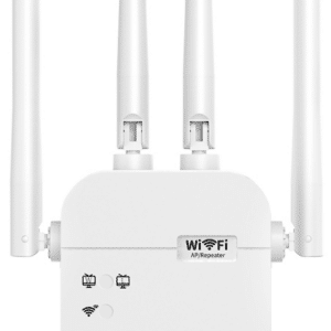 Q5Max 1200M dual band 4-antenna smart WiFi repeater, 2.4GHz and 5GHz, 1WAN+1LAN, US/EU/UK/AU plugs, white and black colors, 50pcs per carton, cross-border e-commerce wholesale supply, FBA label service available, ideal for Amazon, eBay, AliExpress sellers and overseas warehouse stocking.