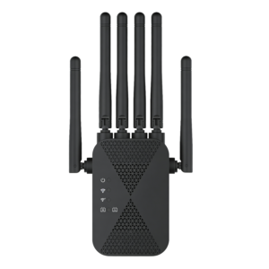 Q7Pro 300M 4-antenna smart WiFi repeater, 2.4GHz band, MTK chipset, 1WAN+1LAN, US/EU/UK/AU plugs, white and black colors, 60pcs per carton, distributor exclusive supply, OEM white label available, ideal for distributors building private brands.