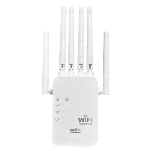 XL-Q2pro 300M 6-antenna smart WiFi repeater, QCA chipset, 1WAN+1LAN ports, US/EU/UK plugs, white color, 50pcs per carton, wholesale for system integrators and hotel projects, OEM white label available.