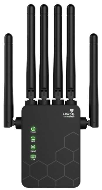 XL-Q3 proMax 1200M dual band 6-antenna smart WiFi repeater, MTK chipset, 1WAN+1LAN, US/EU/UK/AU plugs, white black pink yellow colors, 60pcs per carton, system integrator bulk wholesale, ideal for smart communities, office parks, and shopping mall WiFi coverage projects.