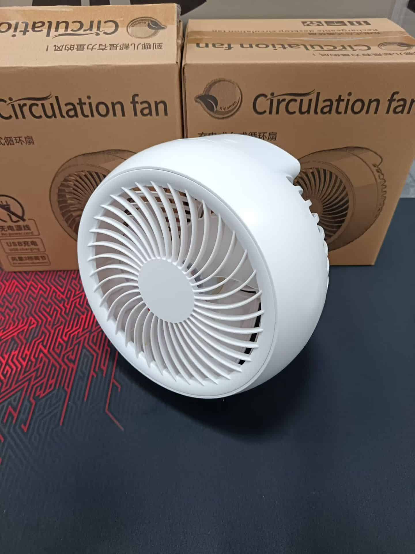 USB desktop circulating fan with 3600mAh battery and 3 speed wind adjustment – portable rechargeable table fan