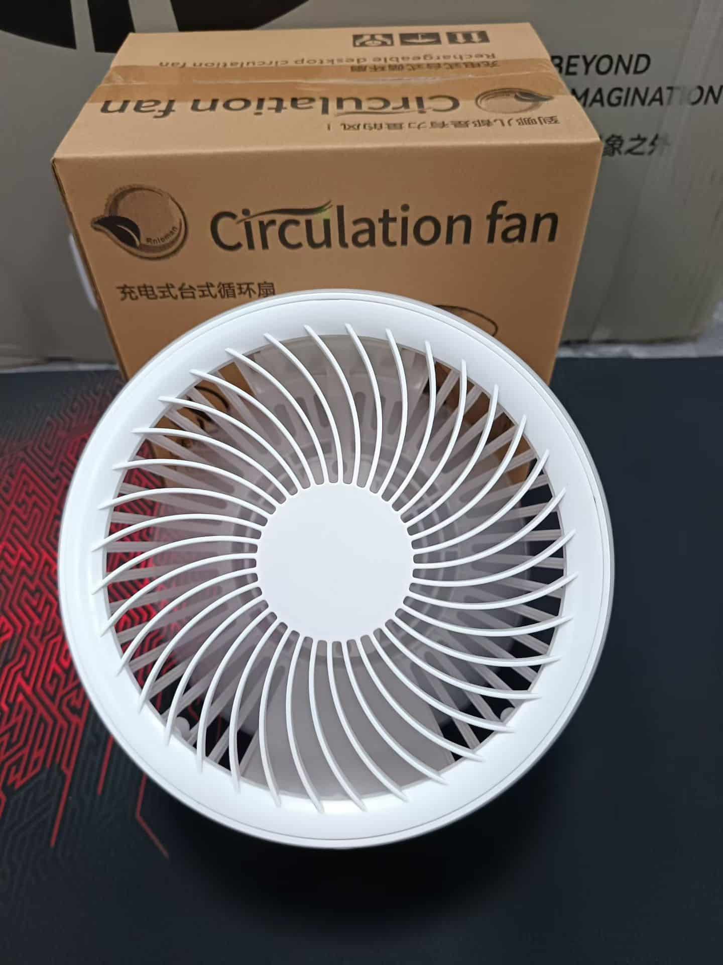 USB desktop circulating fan with 3600mAh battery and 3 speed wind adjustment – portable rechargeable table fan