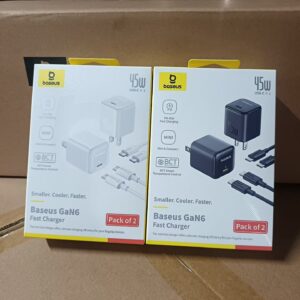 Baseus 45W charger dual set with 60W USB C to USB C fast charging cable – full protocol support, factory sealed original box bulk stock