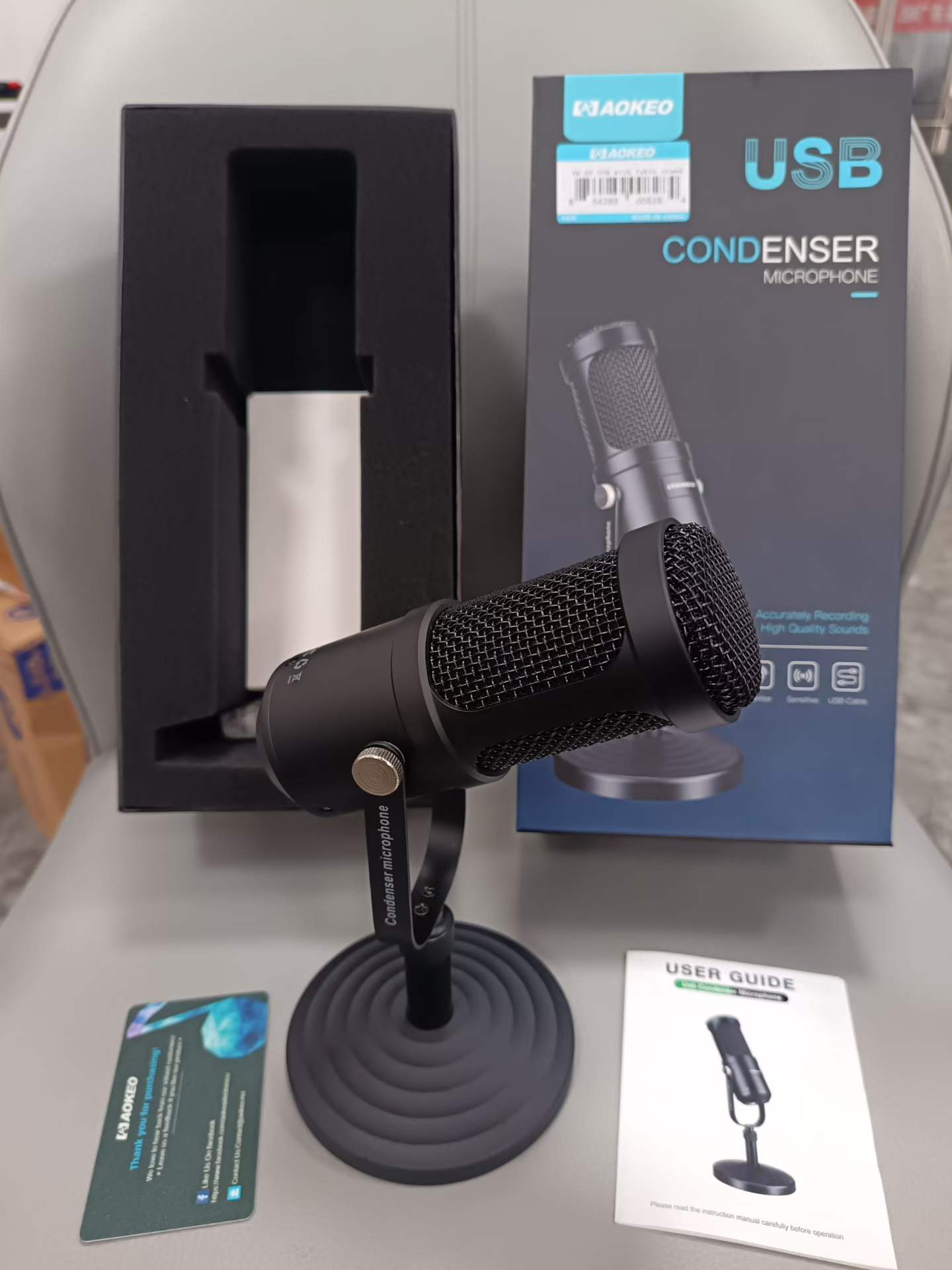 AOKEO desktop USB condenser microphone all-metal body metal mesh head weighted base – original box limited stock