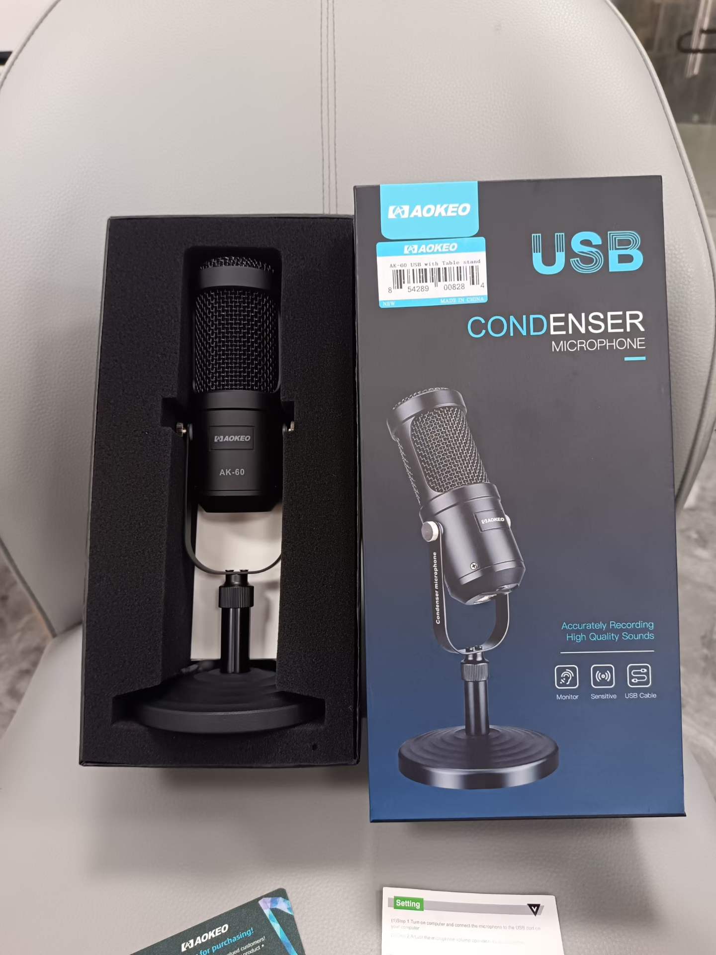 AOKEO desktop USB condenser microphone all-metal body metal mesh head weighted base – original box limited stock